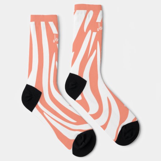 Monogram roze koraal gestreept Zebra Pattern Trend Sokken (Rechts)