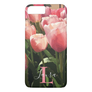 Monogram roze koraalbuizen 	iPhone 8 plus / 7 plus hoesje