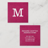 Monogram | Roze lederen textiel Vierkante Visitekaartje (Voorkant / Achterkant)