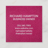 Monogram | Roze lederen textiel Vierkante Visitekaartje (Achterkant)