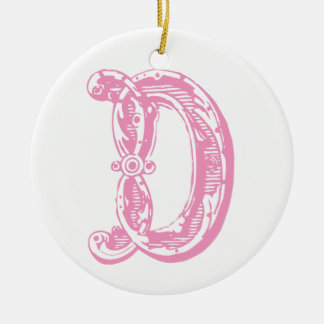 Monogram roze letter D kerstversiering Keramisch Ornament
