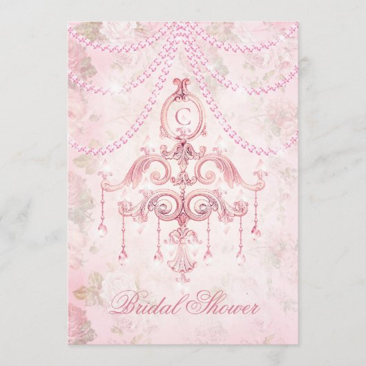 Monogram Roze Luchters Vrijgezellenfeest Kaart (Voorkant)