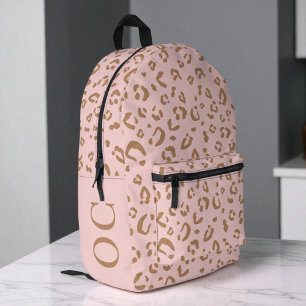Monogram Roze Luipaard Patroon Schattig Meisjesach Bedrukte Rugzak