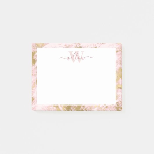 Monogram Roze Marble Golden Folie Post-it Notes (Voorkant)