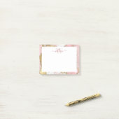 Monogram Roze marmer Gold Foil Grafisch Post-it® Notes (Op bureau)