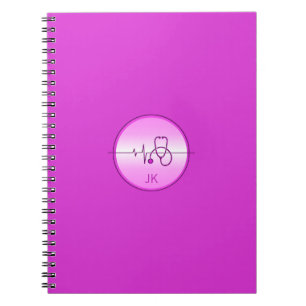 Monogram Roze Medische Stethoscoop Hartslag Notitieboek