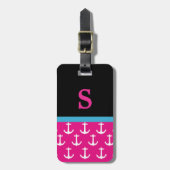 Monogram Roze Nautical Anchor Pattern Bagagelabel (Voorkant verticaal)