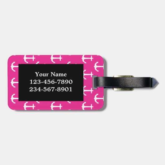 Monogram Roze Nautical Anchor Pattern Bagagelabel (Achterkant horizontaal)