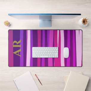 Monogram Roze Paarse Strepen Gouden Initialen Bureaumat
