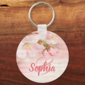 Monogram roze pastel kersenbloemen sleutelhanger (Voorkant)