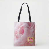 Monogram Roze Pioen Bruiloft Party Canvas tas (Voorkant)
