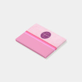 Monogram roze poladots post-it® notes (Schuin)