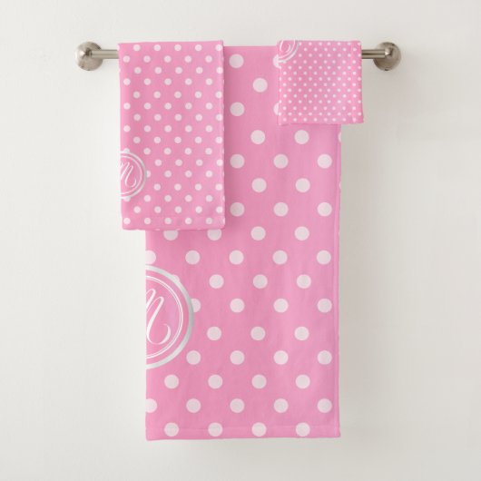 Monogram roze pols Patroon Bad Handdoek (Insitu)