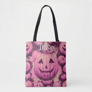 Monogram roze pompoen Halloween Draagtas