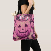 Monogram roze pompoen Halloween Draagtas (Dichtbij)
