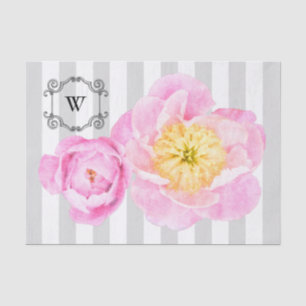 Monogram roze pony's en grijze stripes tissuepapier