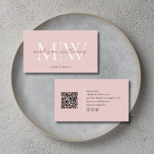 Monogram Roze QR-code Visitekaartje voor Haarstyli