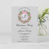 Monogram Roze Ribbon Krans Kerstdiner Party Kaart (Staand voorkant)