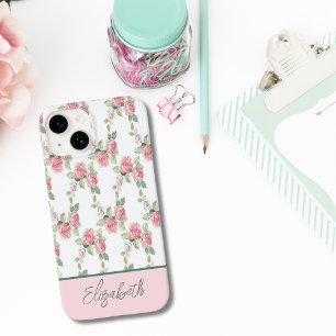 Monogram Roze Roos Bloemige Groene Bloemen Case-Mate iPhone 14 Hoesje