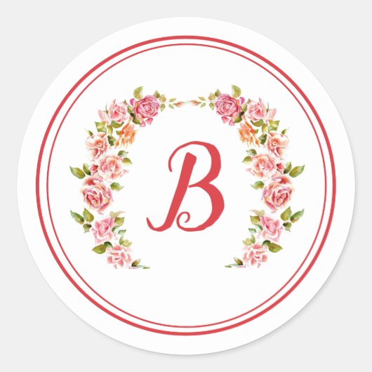 Monogram: Roze Rose Arc Sunlight Font & Circle Ronde Sticker (Voorkant)