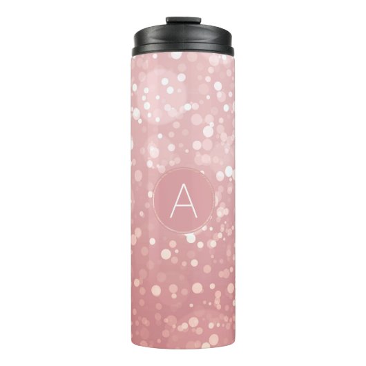 Monogram Roze Rose Goud Confetti Sparkle Bokeh Thermosbeker (Voorkant)