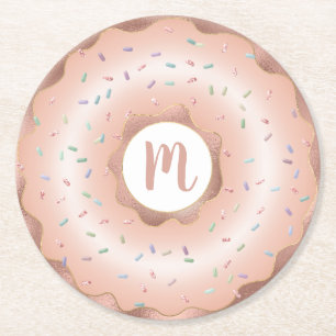 Monogram roze roségoud folie donut script glam ronde kartonnen onderzetter