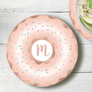 Monogram roze rosegoud folie donut script glamour ronde kartonnen onderzetter