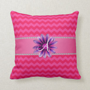 Monogram roze roze chevrons roze madeliefje kussen