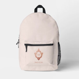 Monogram Roze Roze Gouden Crest & Aangepaste Naam Bedrukte Rugzak