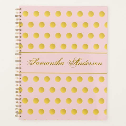 Monogram roze roze goudnaam Polka Dot Planner (Voorkant)