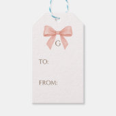 Monogram Roze Roze Strik Waterverf Cadeaulabel (Voorkant)