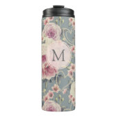 Monogram  roze rozen en parelharten thermosbeker (Voorkant)