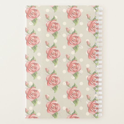 Monogram roze rozen en Stippen Planner (Achterkant)