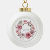 Monogram Roze Rozen Groen Waterverf Bruiloft Keramische Bal Ornament (Voorkant)