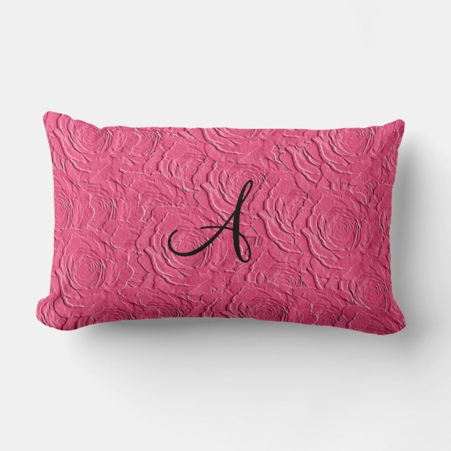 Monogram roze rozen smeltextuur kussen (Voorkant)