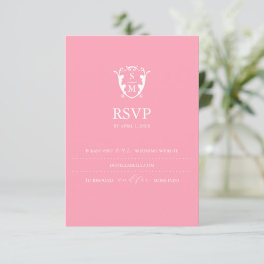 Monogram Roze RSVP-kaart Bruiloft Website RSVP Kaartje (Staand voorkant)