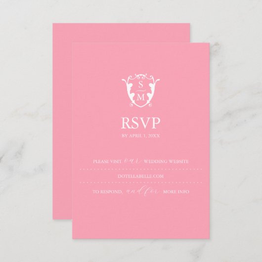 Monogram Roze RSVP-kaart Bruiloft Website RSVP Kaartje (Voorkant / Achterkant)