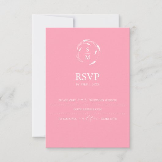 Monogram Roze RSVP-kaart Bruiloft Website RSVP Kaartje (Voorkant)