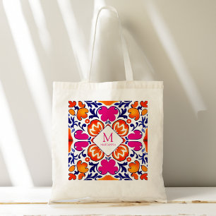 Monogram Roze sinaasappel blauw bruids partij guns Tote Bag