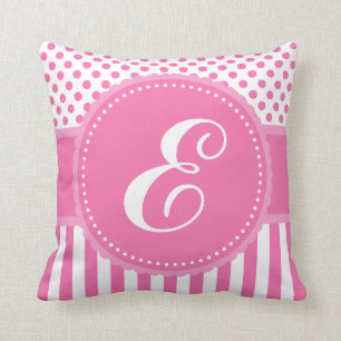 Monogram Roze Stippen en Stripes Sierkussen
