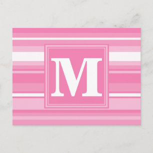 Monogram roze strepen briefkaart