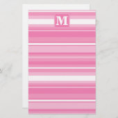 Monogram roze strepen briefpapier (Voorkant / Achterkant)