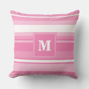 Monogram roze strepen kussen