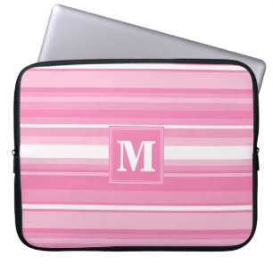 Monogram roze strepen laptop sleeve