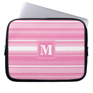 Monogram roze strepen laptop sleeve