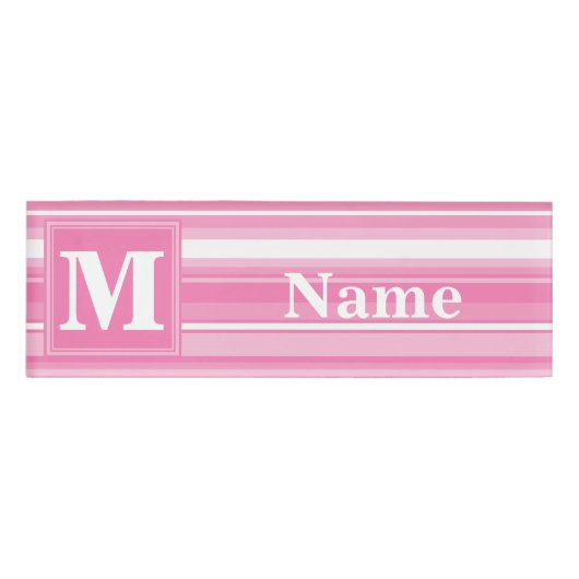 Monogram roze strepen naambadge (Voorkant)