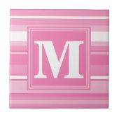 Monogram roze strepen tegeltje (Voorkant)