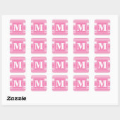 Monogram roze strepen vierkante sticker (Vel)