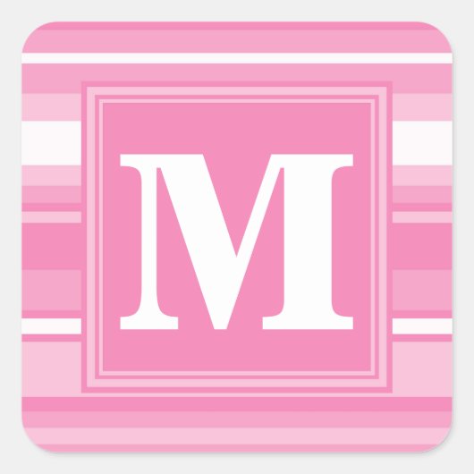 Monogram roze strepen vierkante sticker (Voorkant)