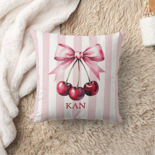 Monogram Roze Strikende Kersen Coquette Esthetiek Kussen